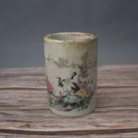 美帮汇复古清光绪粉彩松鹤迎春笔筒家居装饰摆件瓷器仿古做旧收藏