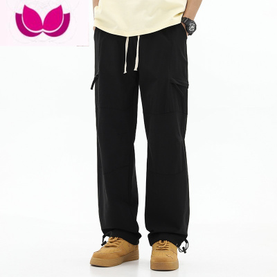 七斓潮街区美式高街vibe黑色直筒裤男女潮牌宽松显瘦松紧腰休闲工装裤