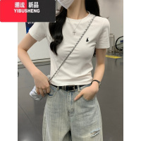 YIBUSHENG简约白色T恤女季2024新款休闲设计感刺绣上衣正肩短袖
