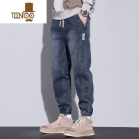 YANXU男士潮牌做旧水洗牛仔裤子宽松束脚哈伦长裤高端痞帅休闲裤