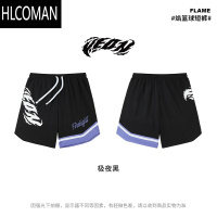 HLCOMAN短裤火焰篮球裤夏季宽松美式潮牌训练四分裤男跑步网眼运动裤