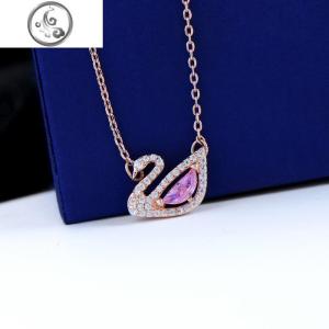 S925纯银粉色小天鹅项链女短款玫瑰金锁骨链水晶吊坠女友生日 JiMi 浪漫粉天鹅