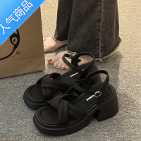 SUNTEK百搭不累脚粗跟凉鞋女款夏季2023年新款网红高跟配裙子罗马鞋