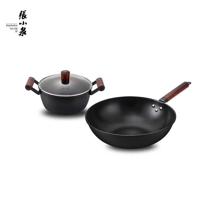 张小泉 古风系列精铁锅具两件套 (22cm汤锅+32cm炒锅)
