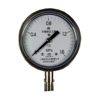 上自仪不锈钢压力表Y-100B 接口M20×1.5 量程0-1.6Mpa带三色环