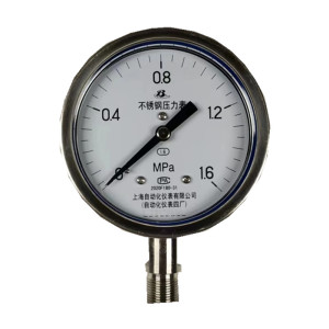 上自仪不锈钢压力表Y-100B 接口M20×1.5 量程0-1.6Mpa带三色环