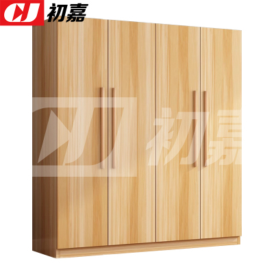 初嘉(CJ) 简约木质衣柜衣服收纳柜 浅胡桃色四门 1400*500*1800