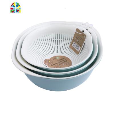 双层塑料洗菜盆洗菜篮厨房家用创意淘米洗水果菜篮子水果盘 FENGHOU 北欧绿色六件套[送洗碗海绵]