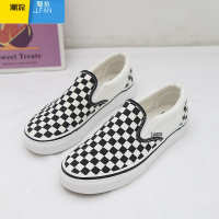 聚范夏季新款帆布鞋薄透气潮流个性黑白格子休闲鞋一脚蹬平底套脚男鞋