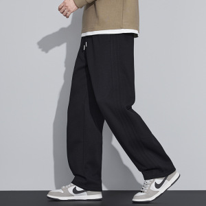|秋季新款日系复古针织卫裤宽松小弯刀男士阔腿裤休闲版型