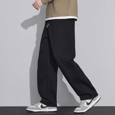 |秋季新款日系复古针织卫裤宽松小弯刀男士阔腿裤休闲版型