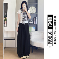 藏青色亚麻裤子女新款垂感松弛感阔腿裤小个子夏日轻薄休闲裤_947