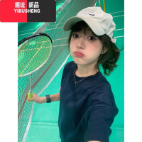 YIBUSHENG藏青色潮牌宽松半袖T恤女季2024新款美式薄款正肩短袖上衣