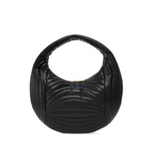 Ferragamo女士牛皮棉质刺绣肩背包 百搭单肩手提大容量实用内袋设计女包 BLACK