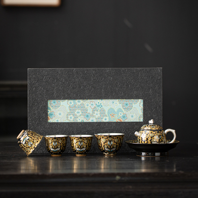 苏氏陶瓷(SUSHI CERAMICS)鎏银金枝玉叶茶壶套装非遗大师郑文强作品功夫茶具礼盒