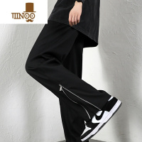 YANXU高街冰丝裤子男潮夏季薄款黑色西裤直筒垂感感微喇拖地休闲裤