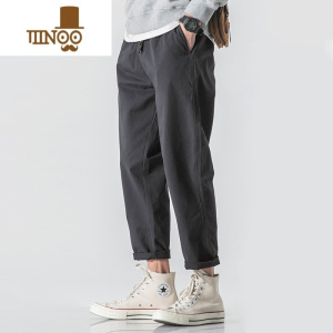 YANXU九分裤男休闲裤男裤百搭修身西裤小脚灰色裤子