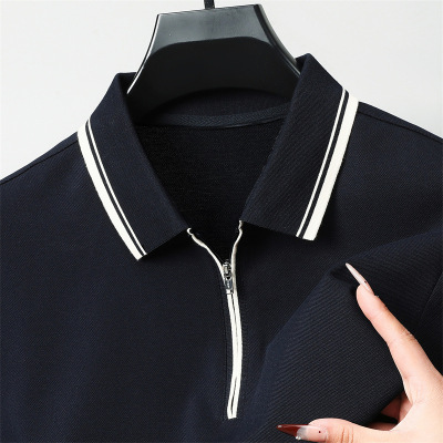 春夏新款男士短袖T恤简约翻领青年休闲舒适纯色透气新疆棉男装