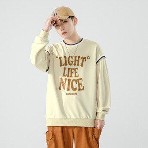 卫衣男士春秋季新款韩版潮牌假两件长袖卫衣字母印花圆领外套