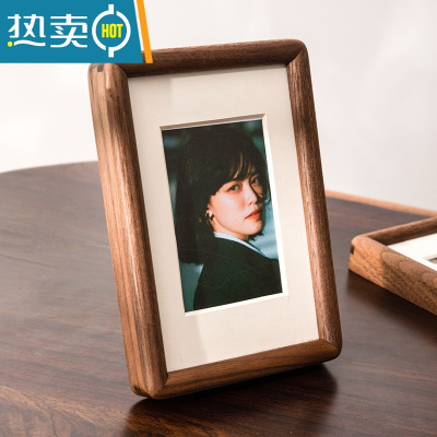 敬平创意圆角黑胡桃相框摆台6寸7寸8寸情侣卧室摆件洗照片做成画框架 黑胡桃 6寸[挂摆两用]内径10.2*15.2