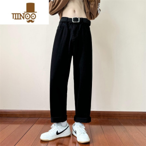 YANXU牛仔裤男高街ins潮牌蓝色休闲长裤潮流宽松阔腿直筒九分裤子