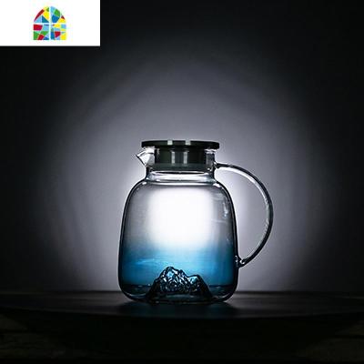 玻璃冷水壶大号家用可高温防爆凉白开水壶水杯果汁扎壶套 FENGHOU 榉木托盘烧水壶