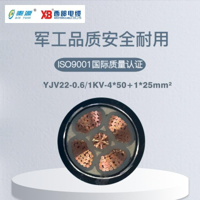 秦源牌YJV22-0.6/1KV-4*50+1*25mm²铜芯低压钢带铠装绝缘电力电缆 元/米 定制商品 联系客服