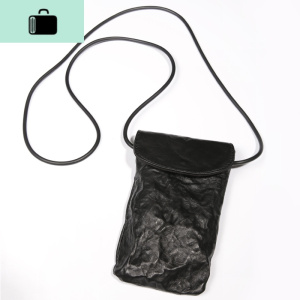 山本暗黑品质设计感褶皱手工牛皮手机包斜跨包女士小包NEW LAKE 褶皱黑女斜挎包 褶皱黑