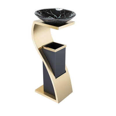 易企采 不锈钢烟头垃圾桶立式酒店大堂商用电梯口户外带烟灰缸果皮箱