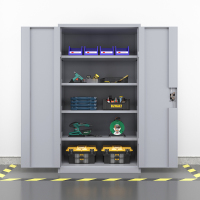 臻远重型五金工具柜铁皮柜双开门置物柜多功能零件柜~四层储物柜灰白色