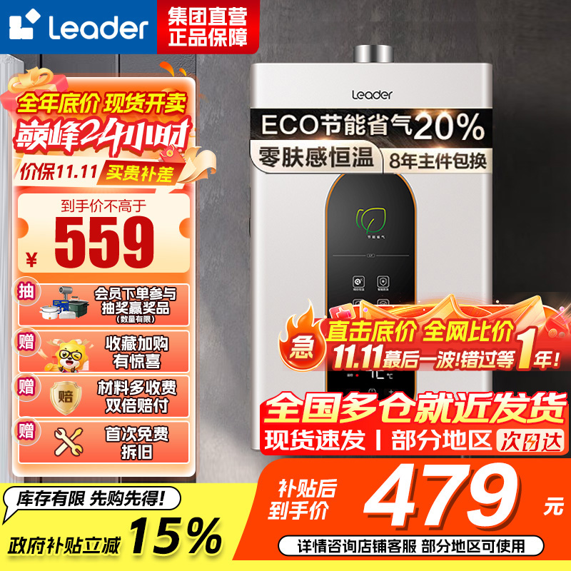 Leader 燃气热水器燃气天然气 恒温家用洗澡节能省气智能变升五重净化智控LY 12升[一厨一卫]