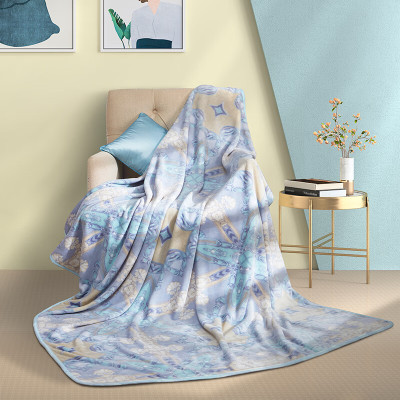 富安娜单层法兰绒毯/朝歌/浅紫/180*200cm/1080g 礼盒装