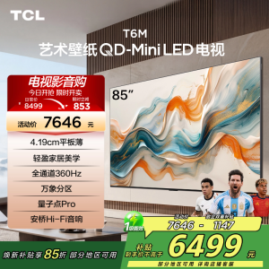 TCL艺术壁纸电视85T6M 85英寸 4.19cm平板薄 轻盈家居美学 QD-Mini LED 全通道360Hz超高刷
