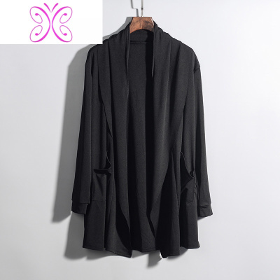 YUANSU春季新款开衫男韩版修身长款长袖青年纯色薄款休闲爽滑针织衫外套毛衣