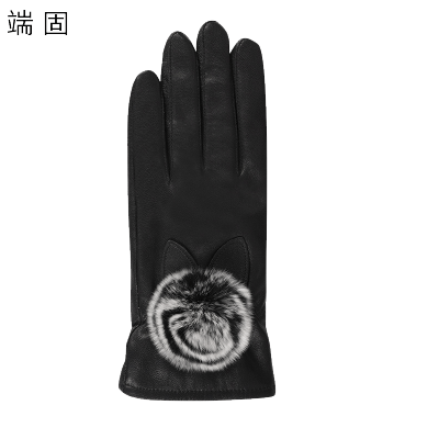 端固触屏加绒整皮羊皮手套D17T/副