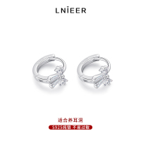 S925纯银蝴蝶结锆石耳环养耳洞银耳圈睡觉免摘耳饰女高级感轻奢送女朋友老婆情人节七夕生日礼物