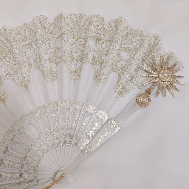 少女心lolita手作蕾丝扇子折扇欧式花嫁扇子华丽搞死茶会漫展道具