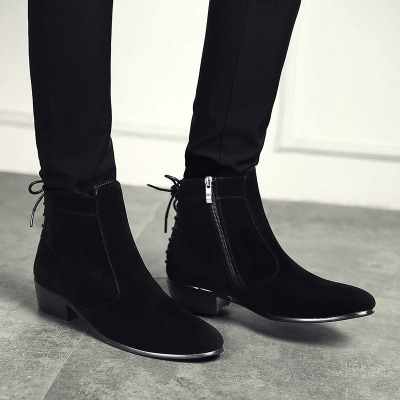 Ideamini冬季男鞋潮流高帮尖头休闲皮鞋英伦男靴潮鞋马丁皮靴加绒保暖棉鞋靴子