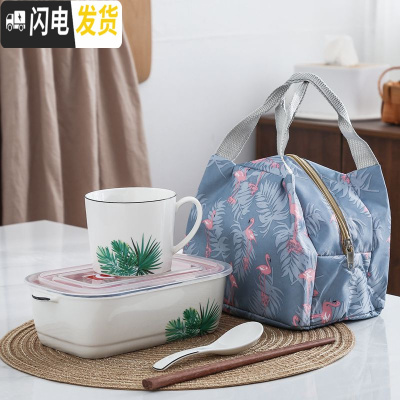 三维工匠陶瓷分格饭盒便当盒微波炉专用碗密封带盖分隔长方形上班族保鲜盒 二格绿叶+杯子+勺筷+袋