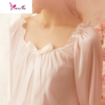 睡裙女长款长袖公主宫廷风睡衣冰丝睡裙FISHBASKET