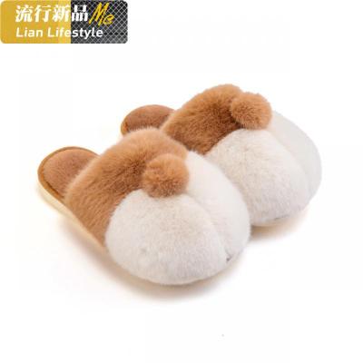 棉拖鞋女可爱卡通厚底儿童家用保暖猫爪毛毛鞋男冬季毛绒绒鞋知义(ZHIYI)