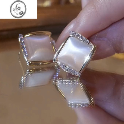 JiMi四方来财耳钉女高级感方块猫眼石耳环2023年新款银针气质网红耳饰