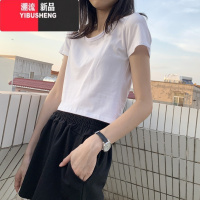 YIBUSHENG棉质白色短袖t恤女修身韩版半袖基础上衣ins学生圆领打底衫春潮