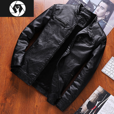 HongZun皮衣男加厚加绒秋冬季修身韩版皮夹克男帅气机车服仿绵外套皮衣