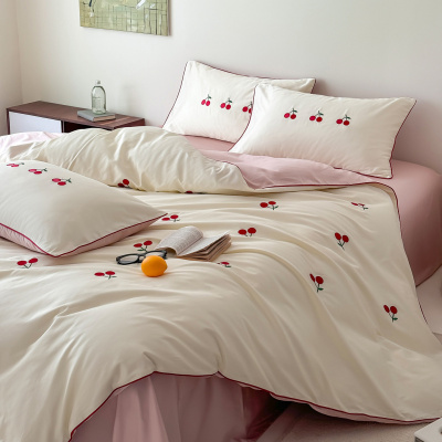 轻奢高级感长绒棉刺绣四件套纯棉床单被套新款轻奢床笠床
