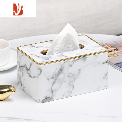 三维工匠纸巾抽纸盒家用客厅创意遥控器收纳盒茶几轻奢多网红桌面 圆角纸巾盒-爵士白大理石纹