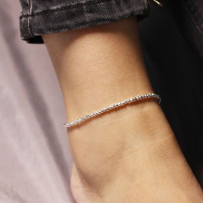 原创银饰银珠脚环925纯银复古简约民族风饰品切面圆珠闪珠脚链链送女朋友老婆情人节七夕生日礼物