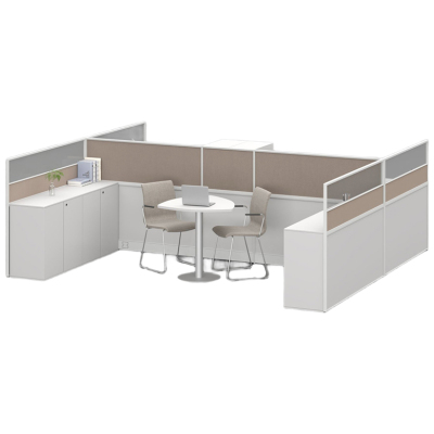 臻远ZYGW-123屏风工作卡位职员桌办公桌含洽谈空间 工字型双人位