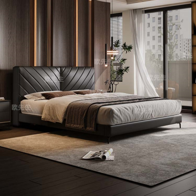 罗兰床头层牛皮床主卧次卧双人大床实木真皮极简婚床