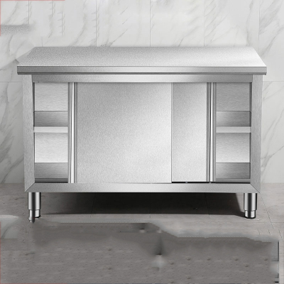  商用不锈钢带拉门工作台阿斯卡利厨房操作台切菜案板打荷台储物柜桌子台面